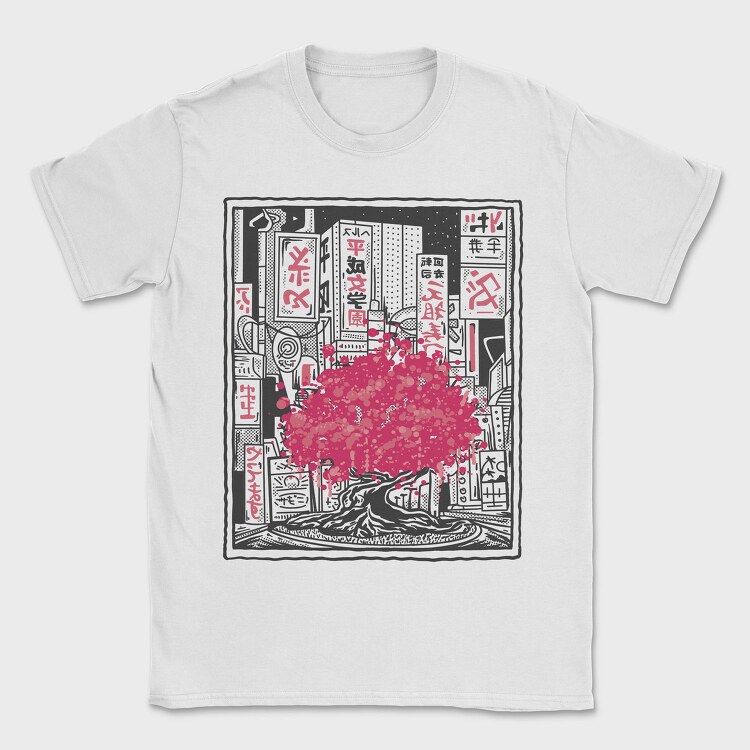 Sakura Tree City Pink Japan, Tricou Barbati (Unisex)