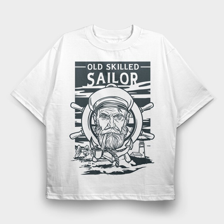 Sailor Serious Face Old Skilled Line Art, Tricou Oversize Barbati (Unisex)