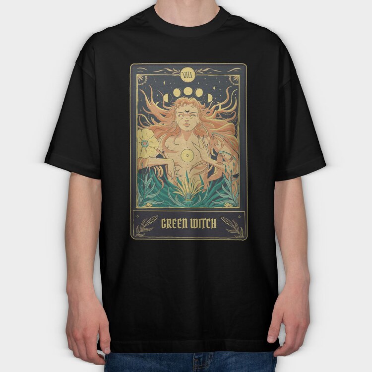 Green Witch Tarot Card, Tricou Oversize Barbati (Unisex)