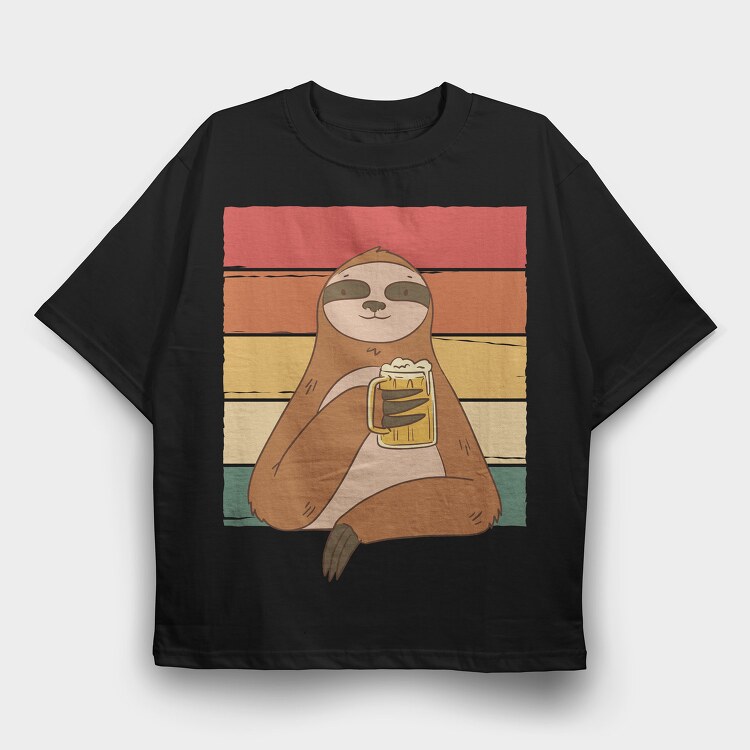 Sloth Drinking Beer, Tricou Oversize Barbati (Unisex)