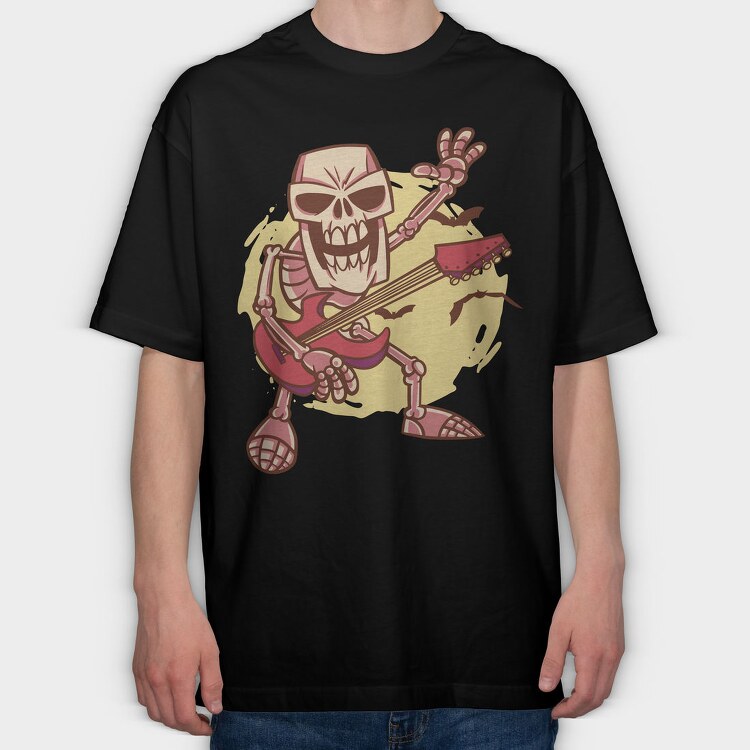 Rock Guitar Skeleton Cartoon, Tricou Oversize Barbati (Unisex)