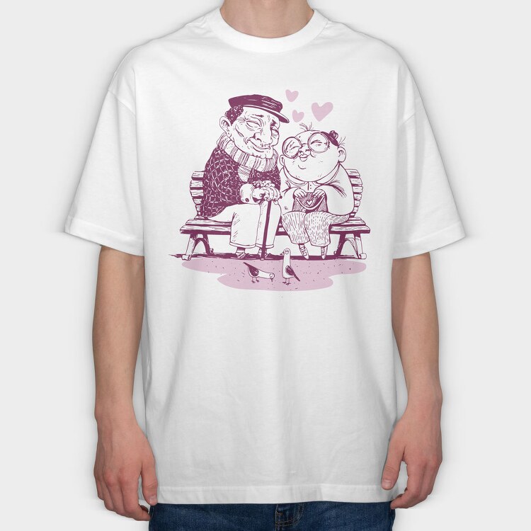 Romantic Old Couple Love Mug, Tricou Oversize Barbati (Unisex)