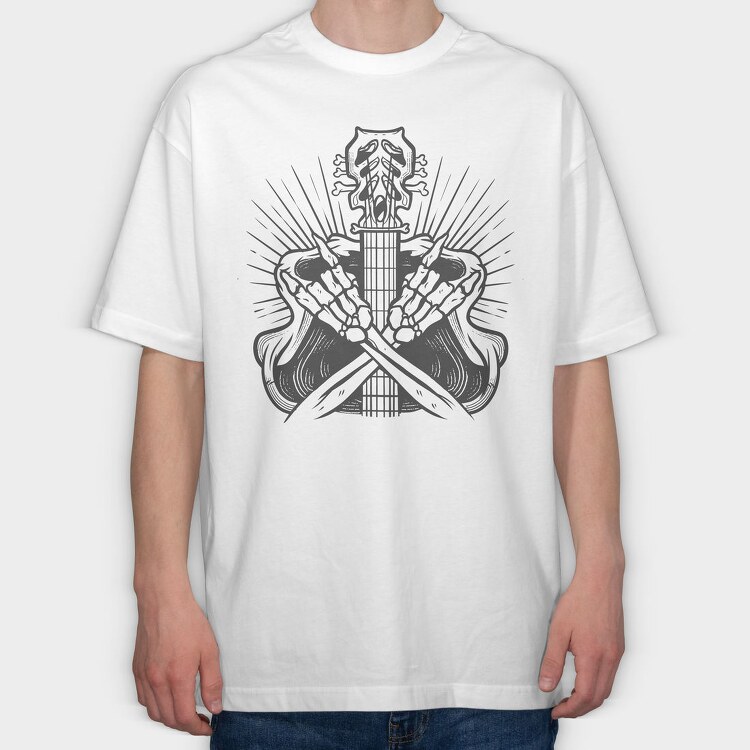 Rock And Roll Skeleton And Guitar, Tricou Oversize Barbati (Unisex)