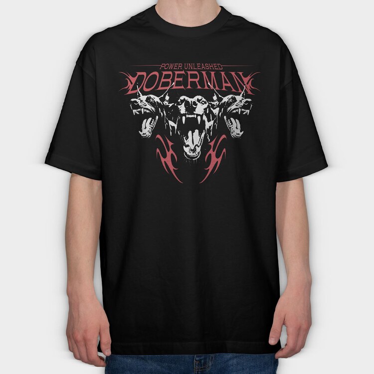 Power Unleashed Doberman, Tricou Oversize Barbati (Unisex)