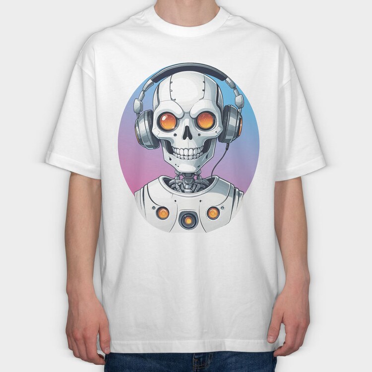 Robot Skull With Headphones, Tricou Oversize Barbati (Unisex)