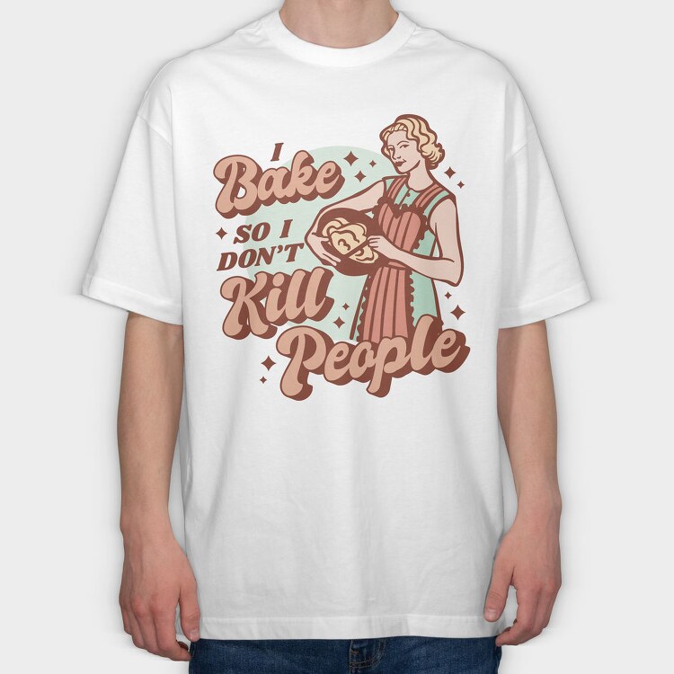Retro Woman Baking Bake Kill Funny, Tricou Oversize Barbati (Unisex)