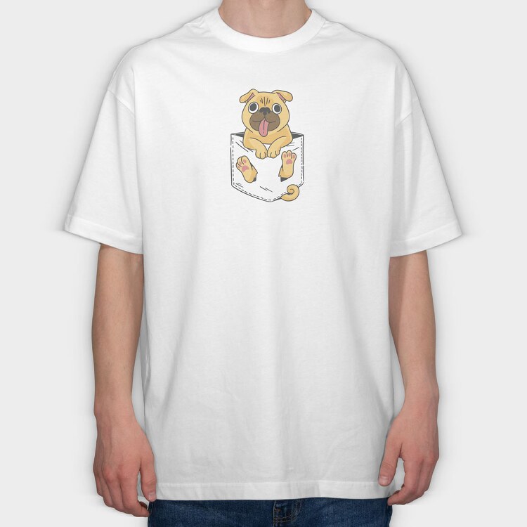 Pug in Pocket, Tricou Oversize Barbati (Unisex)