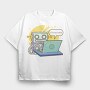 Robot Working On Computer, Tricou Oversize Barbati (Unisex)