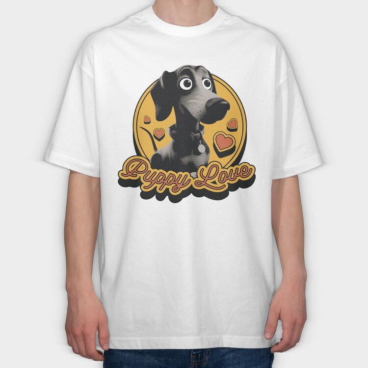 Puppy Love Retro, Tricou Oversize Barbati (Unisex)