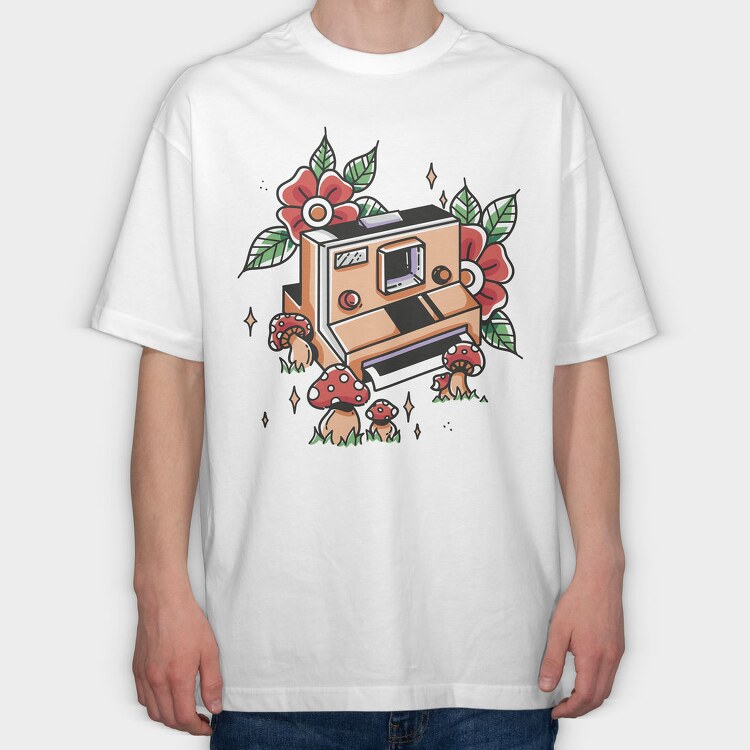 Retro Polaroid Camera Traditional Tattoo, Tricou Oversize Barbati (Unisex)