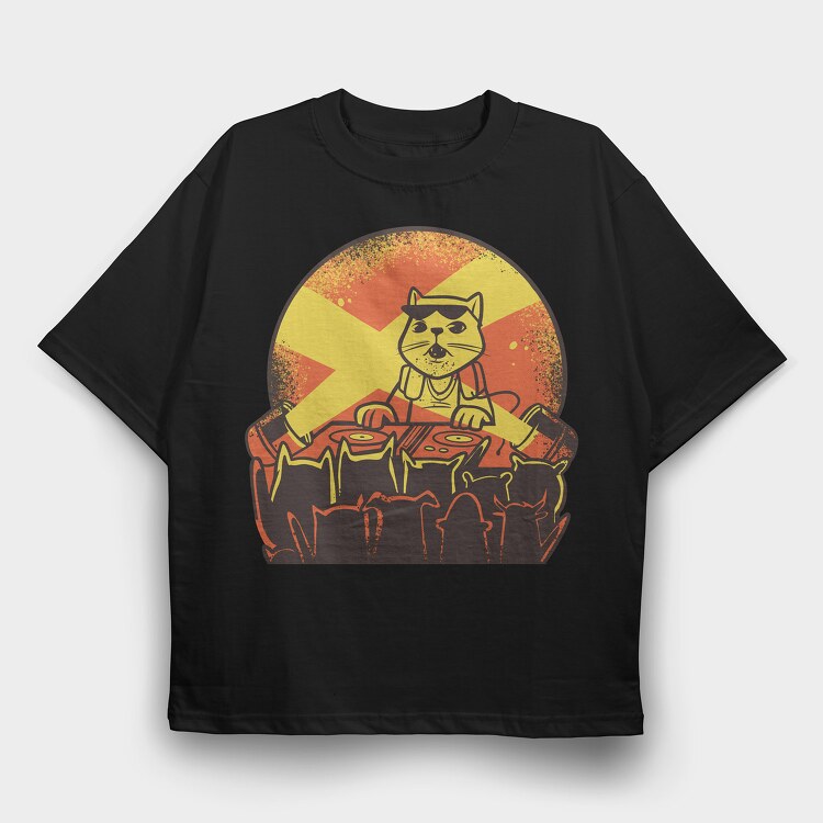 Cat Dj, Tricou Oversize Barbati (Unisex)