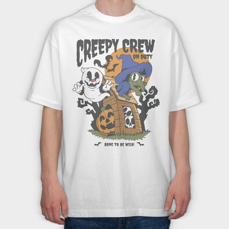 Retro Ghost Halloween Creepy Crew, Tricou Oversize Barbati (Unisex)