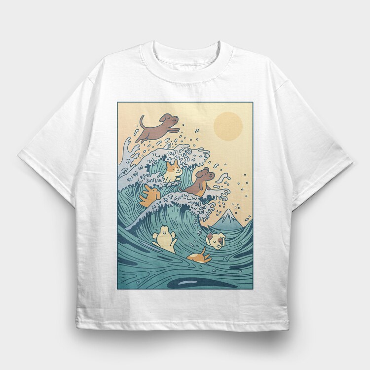 Dogs Big Wave, Tricou Oversize Barbati (Unisex)