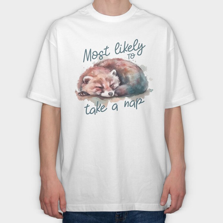Red Panda Taking A Nap, Tricou Oversize Barbati (Unisex)