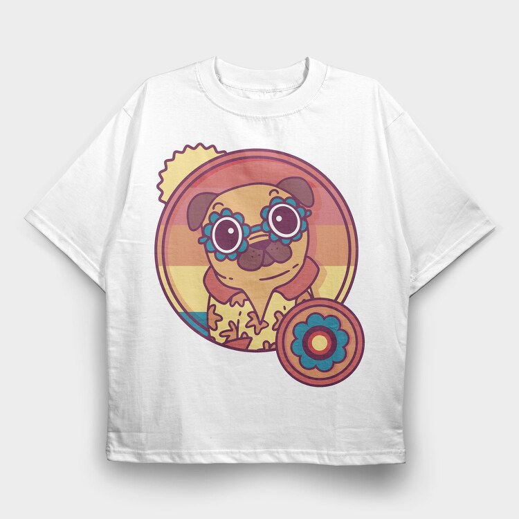Retro Hippie Dog, Tricou Oversize Barbati (Unisex)