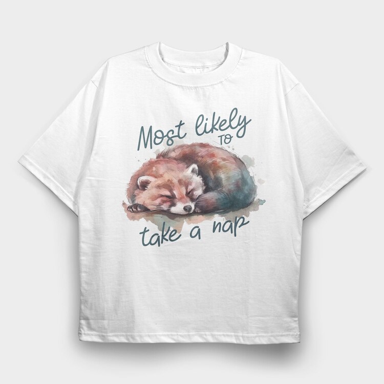 Red Panda Taking A Nap, Tricou Oversize Barbati (Unisex)