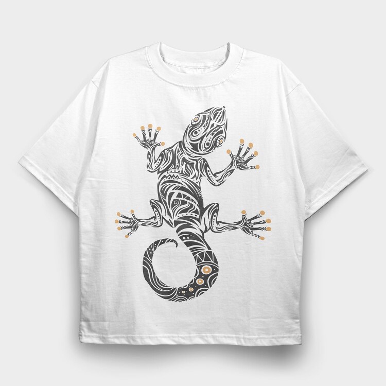 Gecko Tribal Art Hawaiian, Tricou Oversize Barbati (Unisex)