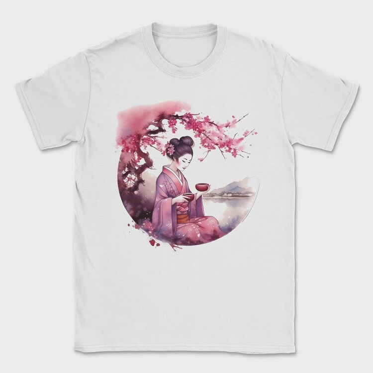 Geisha With Sakura Tea, Tricou Barbati (Unisex)