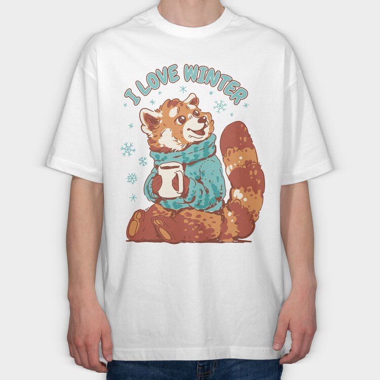 Red Panda Animal Cozy Winter, Tricou Oversize Barbati (Unisex)