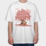 Red Panda And Sakura Tree, Tricou Oversize Barbati (Unisex)