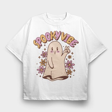 Spooky Vibe Cute Ghost, Tricou Oversize Barbati (Unisex)