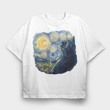 Starry Night Cat, Tricou Oversize Barbati (Unisex)