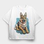 German Shepherd Portrait, Tricou Oversize Barbati (Unisex)