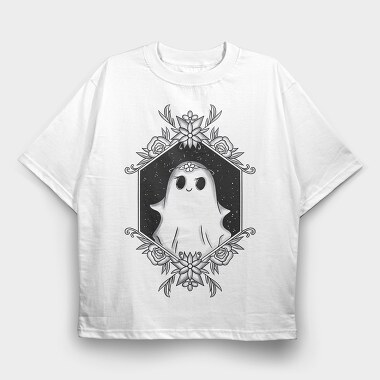Ghost With Floral Decoration, Tricou Oversize Barbati (Unisex)