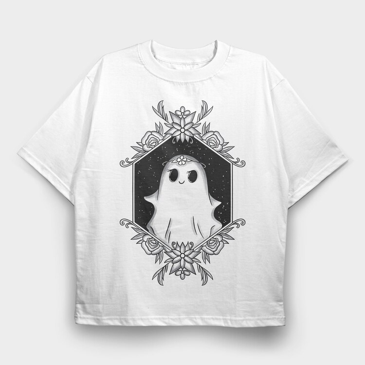 Ghost With Floral Decoration, Tricou Oversize Barbati (Unisex)