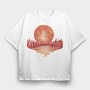 Red Landscape Full Moon Lake, Tricou Oversize Barbati (Unisex)