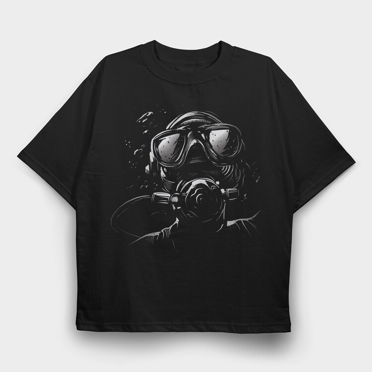 Realistic Diver Monochrome, Tricou Oversize Barbati (Unisex)