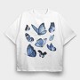 Realistic Blue Butterflies, Tricou Oversize Barbati (Unisex)