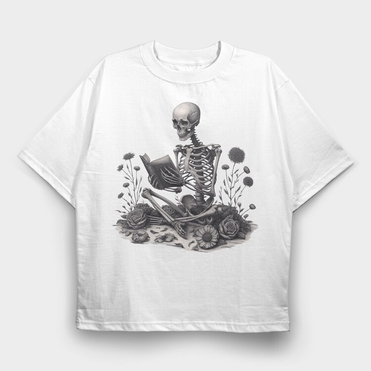 Reading Skeleton, Tricou Oversize Barbati (Unisex)
