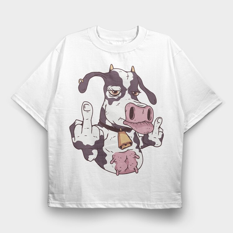 Cow Cartoon Middle Finger, Tricou Oversize Barbati (Unisex)
