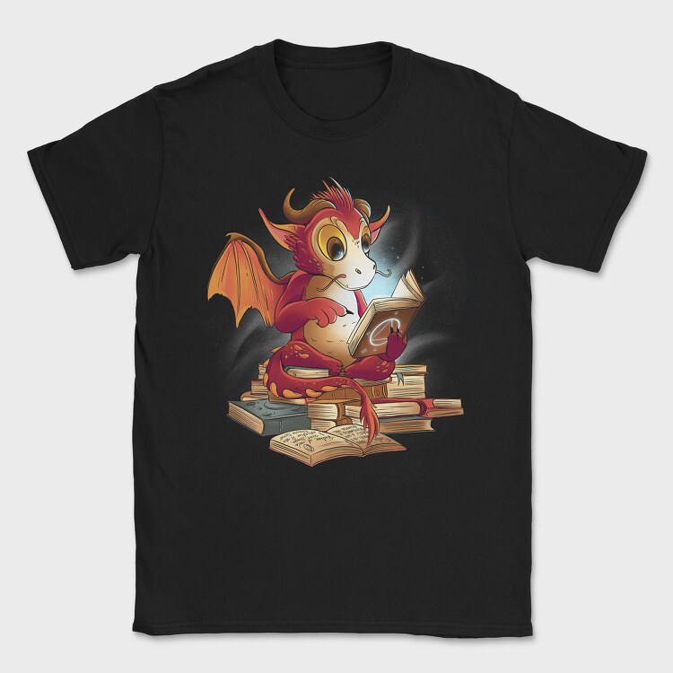 Reading Dragon Fantasy Books Illustration, Tricou Barbati (Unisex)
