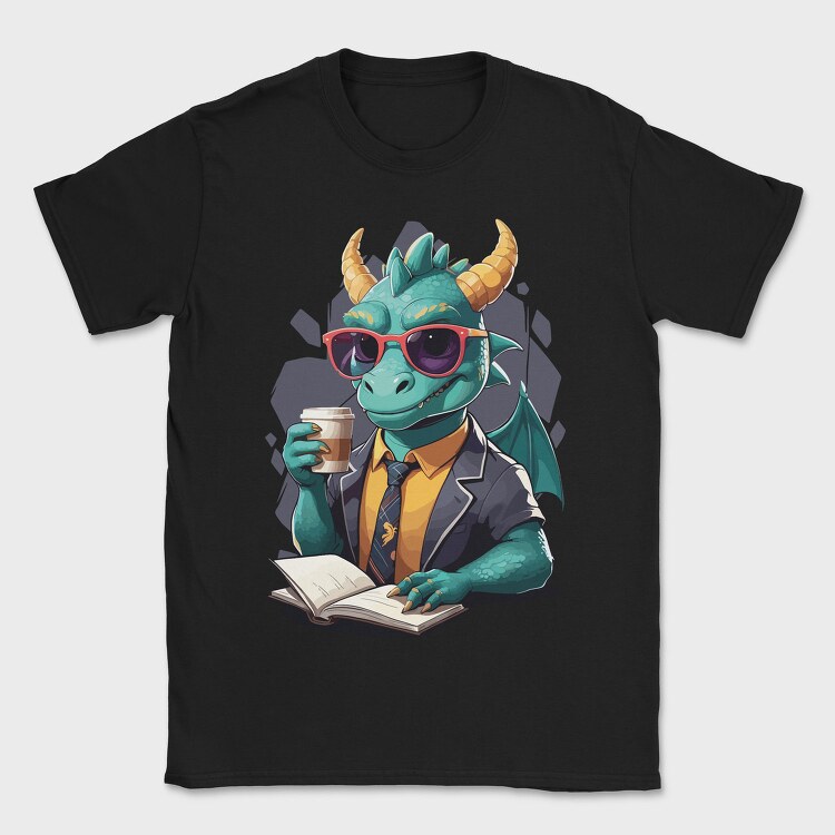 Reader Dragon Drinking Coffee Book, Tricou Barbati (Unisex)