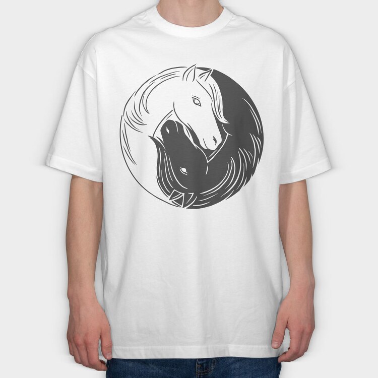 Yin Yang Horses Animals, Tricou Oversize Barbati (Unisex)