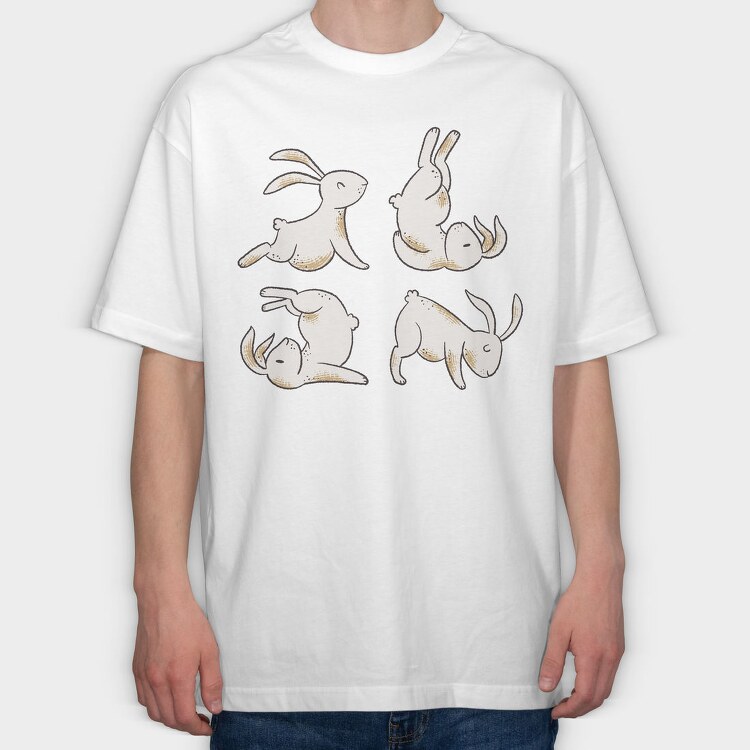 Yoga Rabbits, Tricou Oversize Barbati (Unisex)