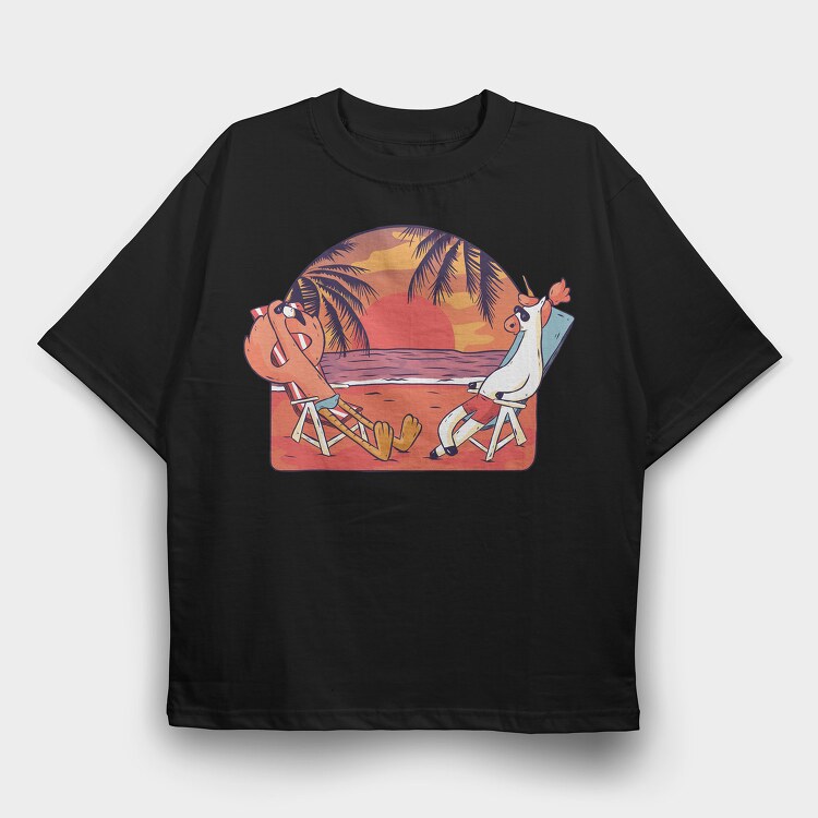 Unicorn Flamingo Beach, Tricou Oversize Barbati (Unisex)