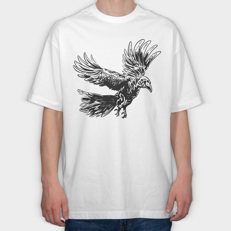 Raven Bird Animal Flying Flight, Tricou Oversize Barbati (Unisex)