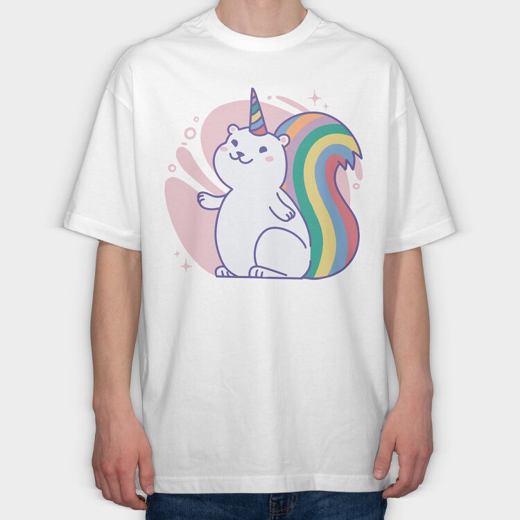 Rainbow Squirrel Unicorn Animal, Tricou Oversize Barbati (Unisex)