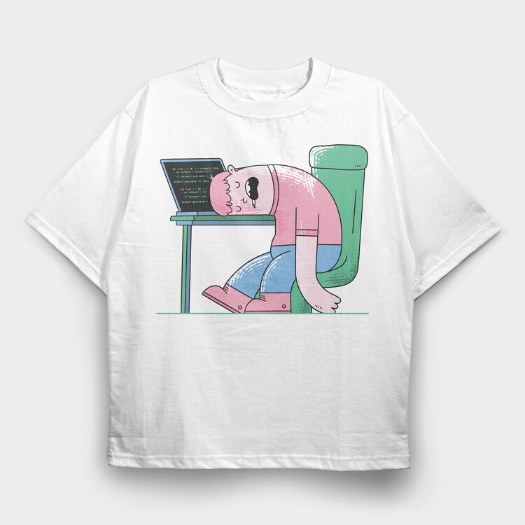 Man Sleeping On Desk, Tricou Oversize Barbati (Unisex)