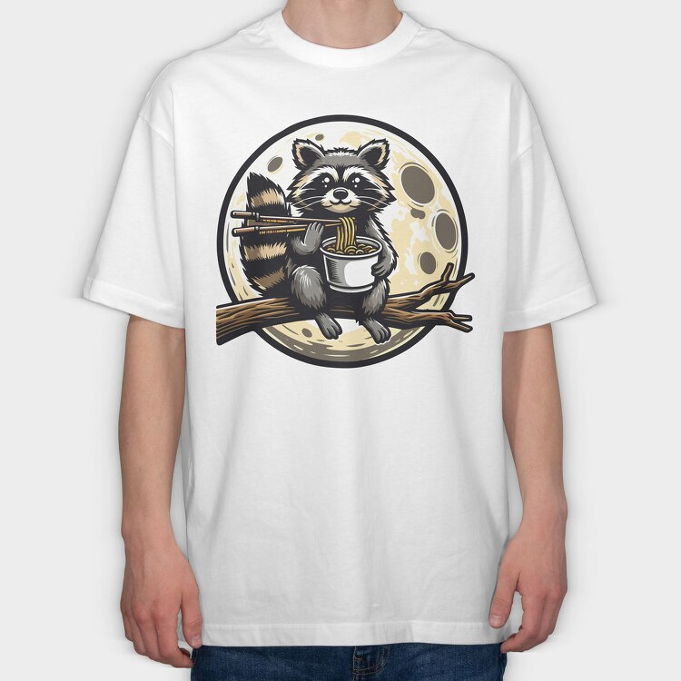 Raccoon Ramen Lover, Tricou Oversize Barbati (Unisex)