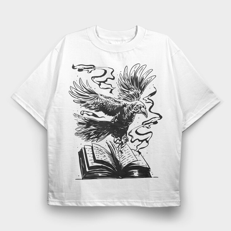 Raven On A Book, Tricou Oversize Barbati (Unisex)