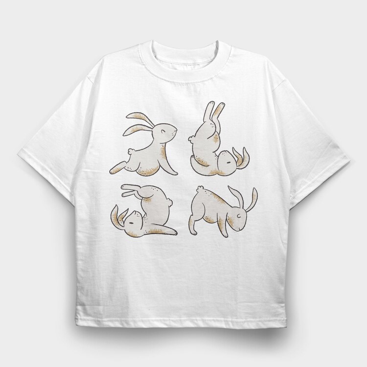 Yoga Rabbits, Tricou Oversize Barbati (Unisex)