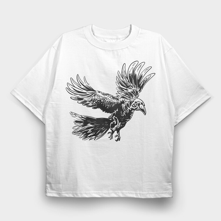 Raven Bird Animal Flying Flight, Tricou Oversize Barbati (Unisex)