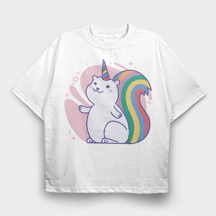 Rainbow Squirrel Unicorn Animal, Tricou Oversize Barbati (Unisex)