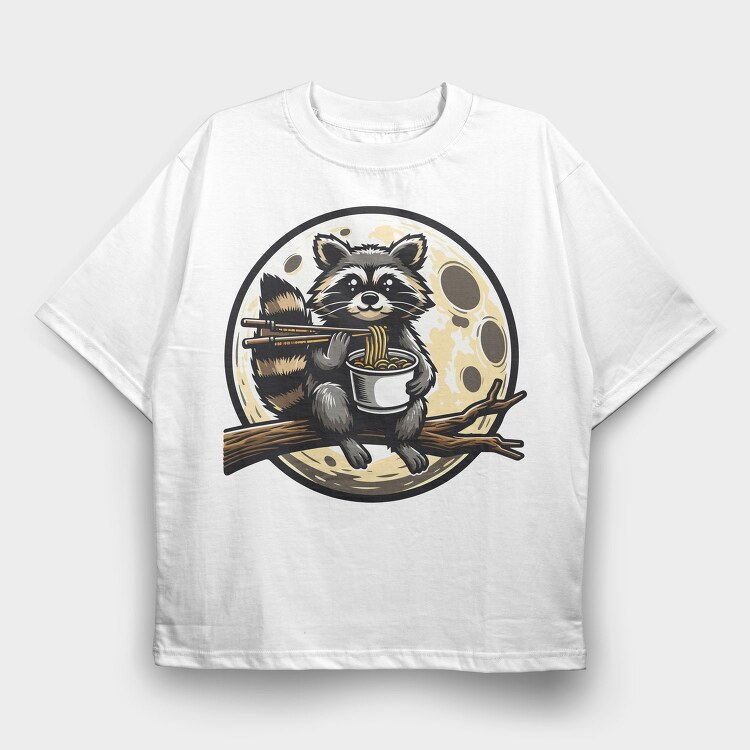 Raccoon Ramen Lover, Tricou Oversize Barbati (Unisex)