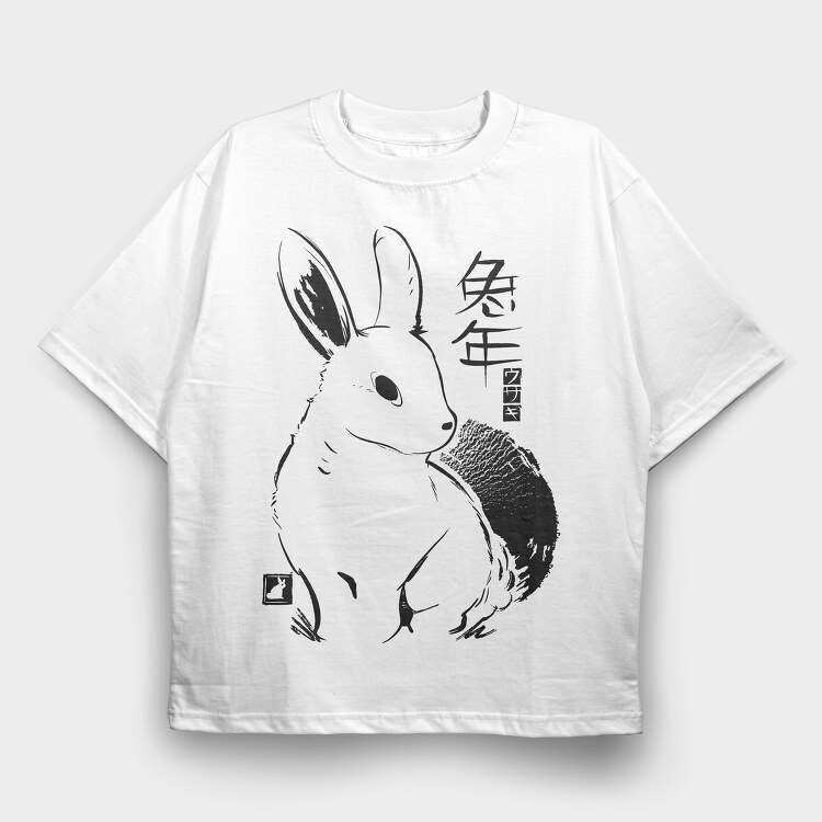 Rabbit Year Traditional, Tricou Oversize Barbati (Unisex)