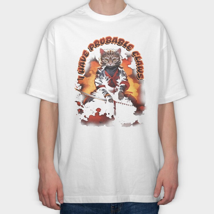 Samurai Cat, Tricou Oversize Barbati (Unisex)